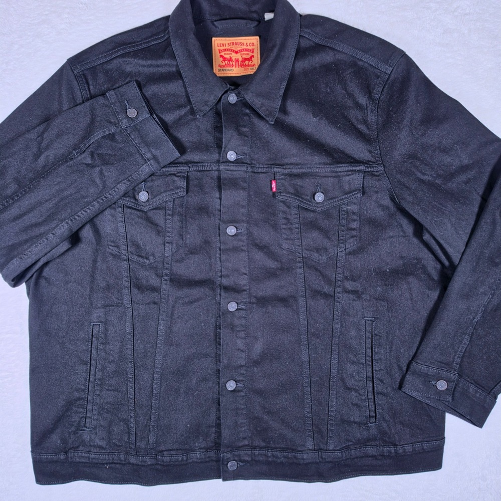 NEW Levi's Trucker Jacket Mens 3XLT Black Cotton Blend Stretch L/S Button Up